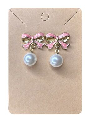 5/$25 😻 Pink Bow Pearl Drop Earrings